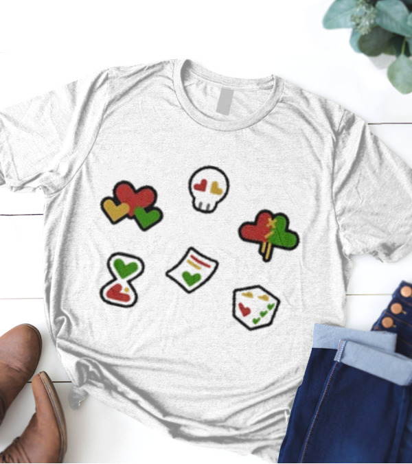 Grian 2024 Life Hearts Skull Tree Cube Time Document Icons T-Shirt