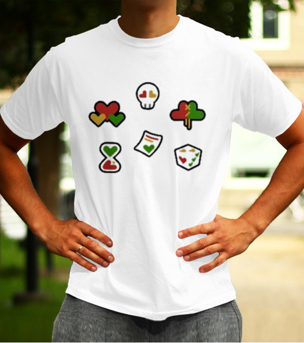 Grian 2024 Life Hearts Skull Tree Cube Time Document Icons T-Shirt