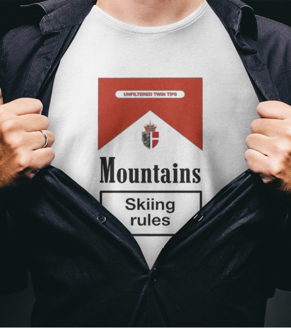 Unfiltered Twin Tips Mountains Skiing Rules Crest T-Shirt