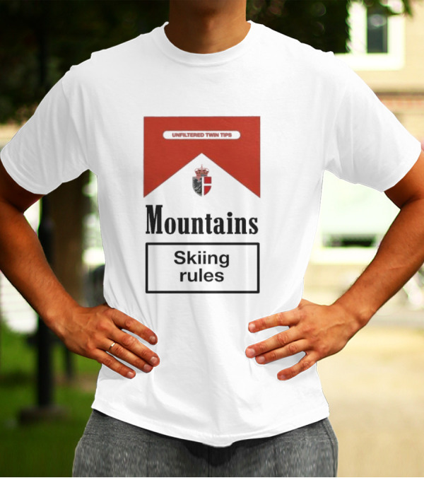 Unfiltered Twin Tips Mountains Skiing Rules Crest T-Shirt