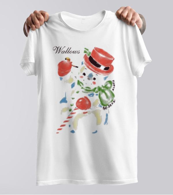 Wallows Snowman Christmas 2024 Candy Cane Red Hat Green Scarf T-Shirt