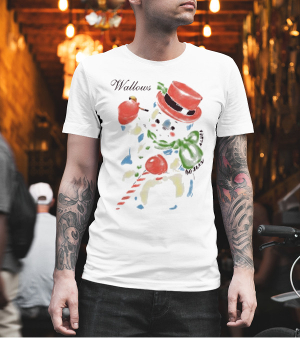 Wallows Snowman Christmas 2024 Candy Cane Red Hat Green Scarf T-Shirt