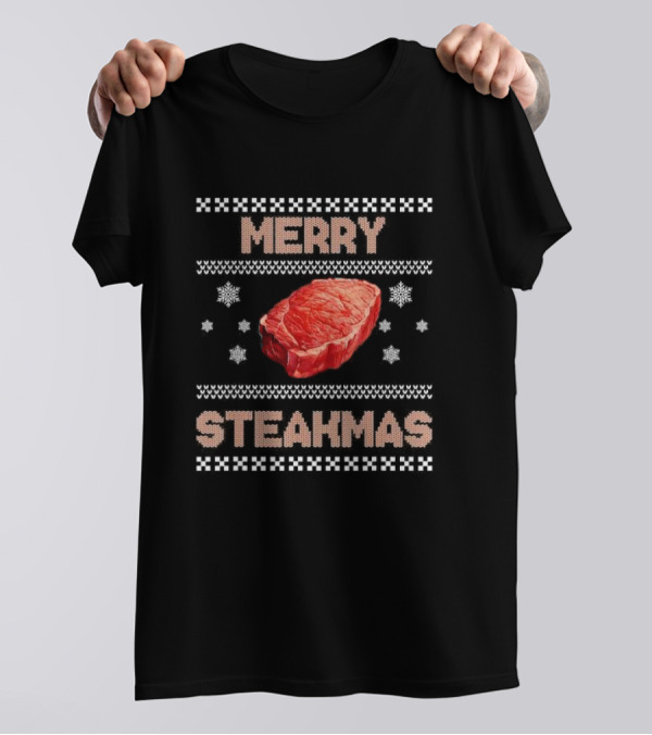 Merry Steakmas Ugly Christmas 2024 Meat Snowflakes T-Shirt