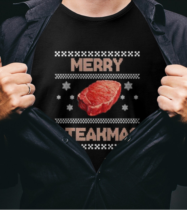Merry Steakmas Ugly Christmas 2024 Meat Snowflakes T-Shirt