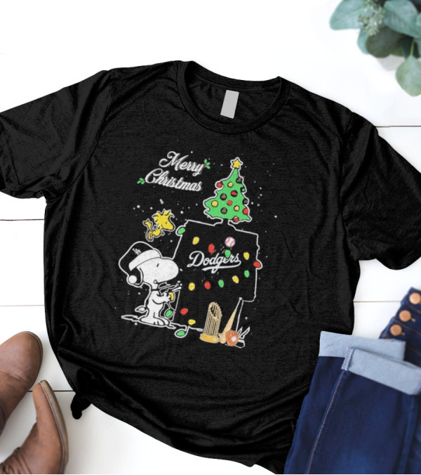 Merry Christmas Dodgers Snoopy Woodstock 2024 Fans T-Shirt