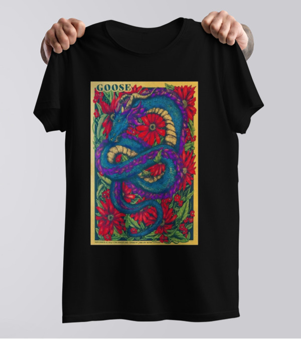 Goose Tour At Andrew J Brady Music Center Cincinnati OH Nov 10 2024 With Purple Dragon And Red Flowers T-Shirt