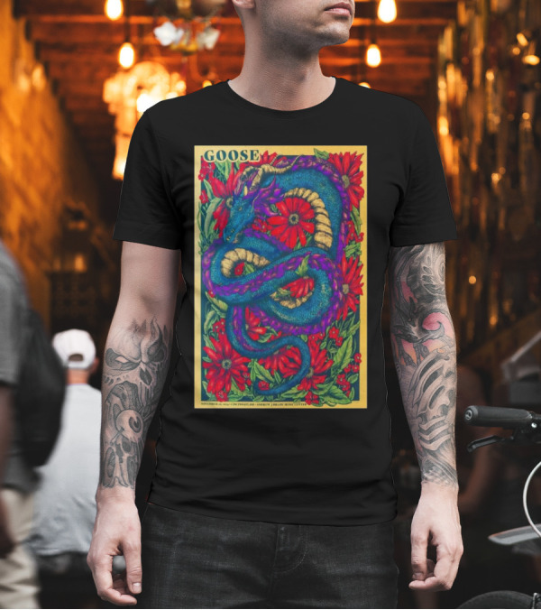 Goose Tour At Andrew J Brady Music Center Cincinnati OH Nov 10 2024 With Purple Dragon And Red Flowers T-Shirt