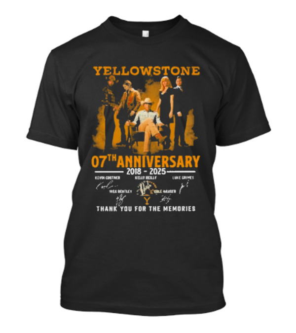 Yellowstone 7th Anniversary 2018-2025 Kevin Costner Luke Grimes Signatures Thank You For The Memories T-Shirt