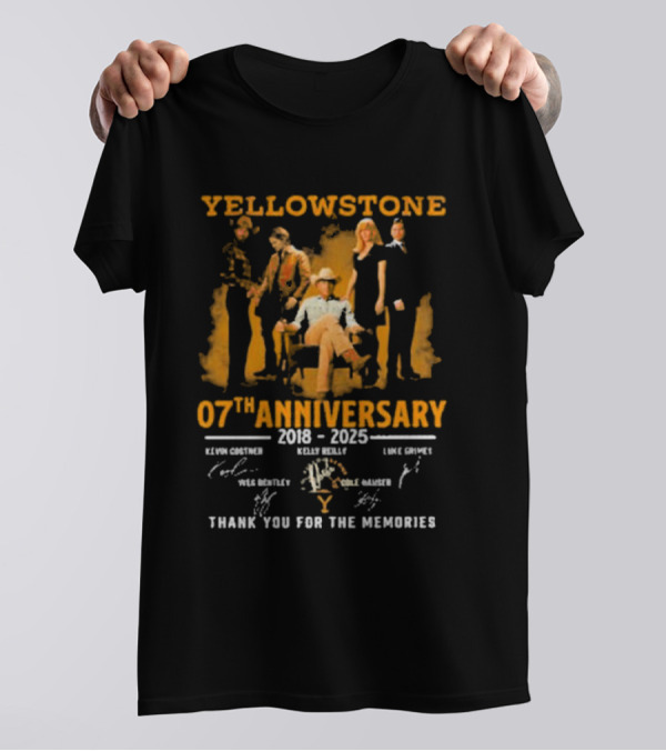 Yellowstone 7th Anniversary 2018-2025 Kevin Costner Luke Grimes Signatures Thank You For The Memories T-Shirt
