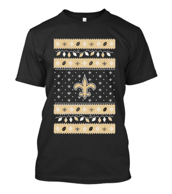 New Orleans Saints Holiday Lights Merry Christmas 2024 Fleur-de-Lis T-Shirt