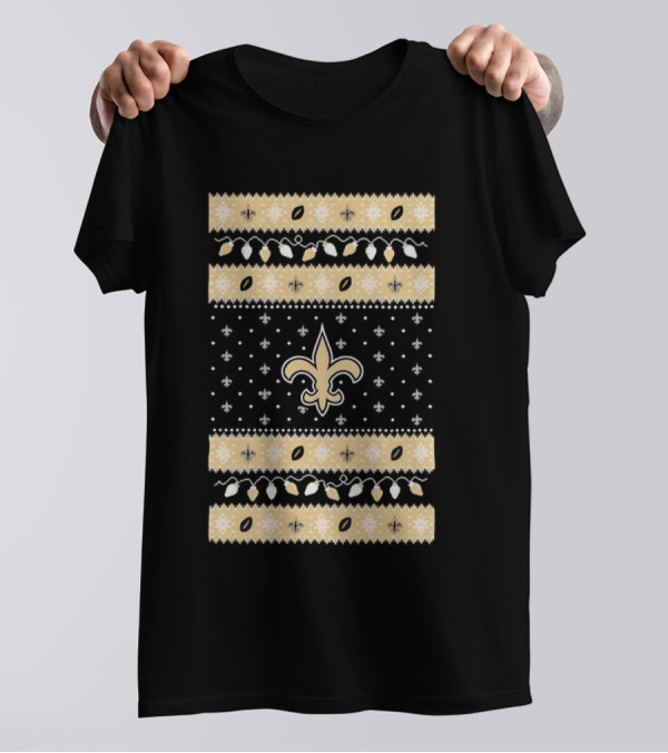 New Orleans Saints Holiday Lights Merry Christmas 2024 Fleur-de-Lis T-Shirt