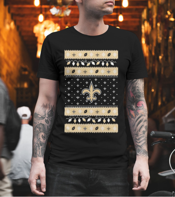 New Orleans Saints Holiday Lights Merry Christmas 2024 Fleur-de-Lis T-Shirt
