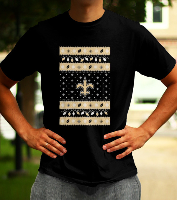 New Orleans Saints Holiday Lights Merry Christmas 2024 Fleur-de-Lis T-Shirt