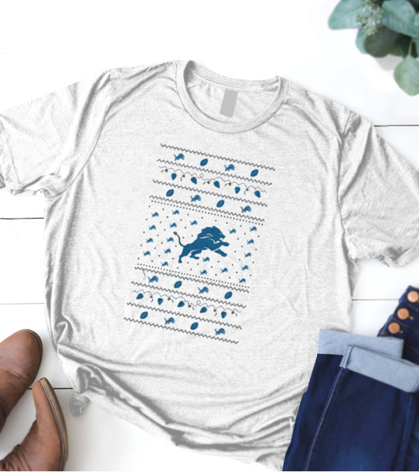 Detroit Lions Christmas Holiday Lights Merry Christmas 2024 Lions T-Shirt