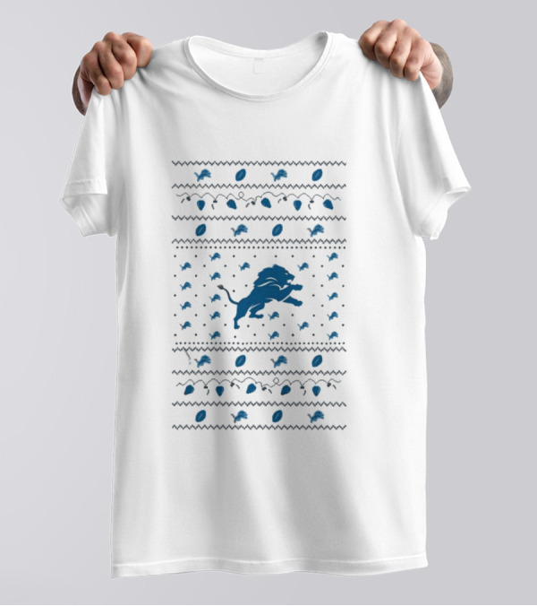 Detroit Lions Christmas Holiday Lights Merry Christmas 2024 Lions T-Shirt
