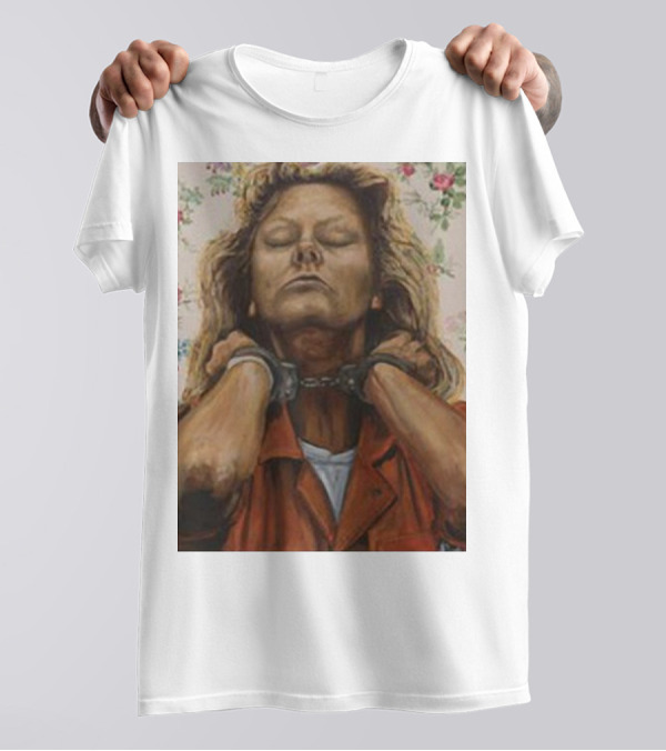 Lyndsay Grimes Aileen Mugshot Portrait With Handcuffs And Floral Background T-Shirt