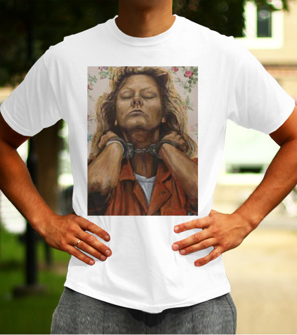 Lyndsay Grimes Aileen Mugshot Portrait With Handcuffs And Floral Background T-Shirt