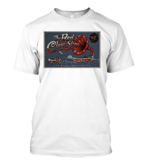 The Red Clay Strays July 4 2024 The Wharf Amphitheater Orange Beach AL Vintage Gramophone Boat Scene T-Shirt