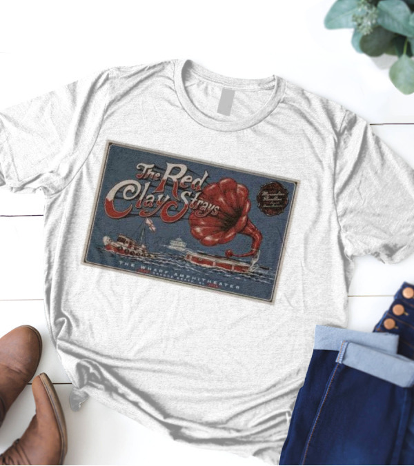 The Red Clay Strays July 4 2024 The Wharf Amphitheater Orange Beach AL Vintage Gramophone Boat Scene T-Shirt