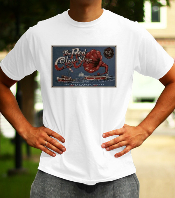 The Red Clay Strays July 4 2024 The Wharf Amphitheater Orange Beach AL Vintage Gramophone Boat Scene T-Shirt