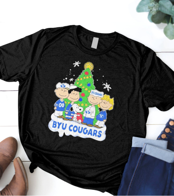 BYU Cougars Snoopy Christmas Tree Peanuts Characters T-Shirt