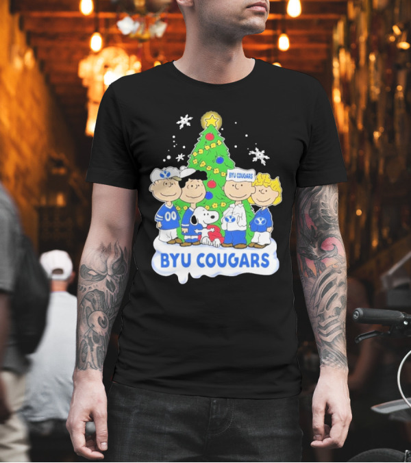 BYU Cougars Snoopy Christmas Tree Peanuts Characters T-Shirt
