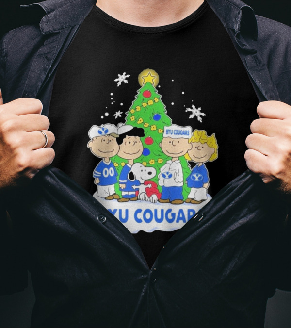 BYU Cougars Snoopy Christmas Tree Peanuts Characters T-Shirt
