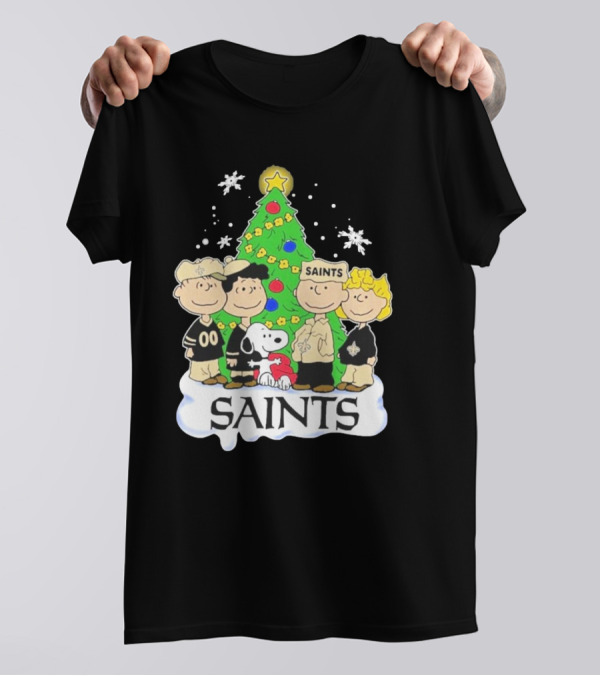 New Orleans Saints Snoopy Christmas Tree Peanuts Characters Snowflakes T-Shirt