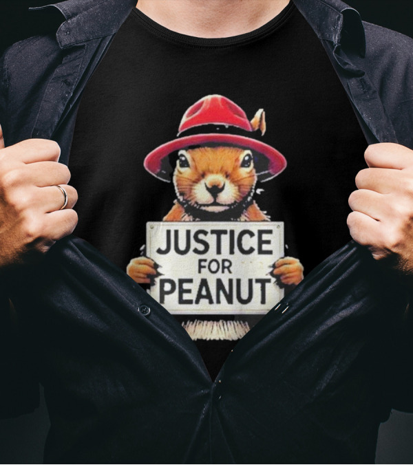 Justice For Peanut Wanted Squirrel In Red Hat T-Shirt