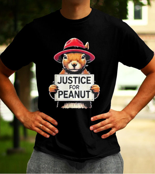 Justice For Peanut Wanted Squirrel In Red Hat T-Shirt