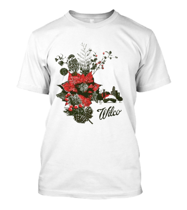 Wilco Holiday Merry Christmas 2024 Festive Poinsettia And Cityscape T-Shirt