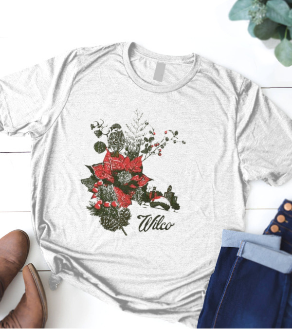 Wilco Holiday Merry Christmas 2024 Festive Poinsettia And Cityscape T-Shirt