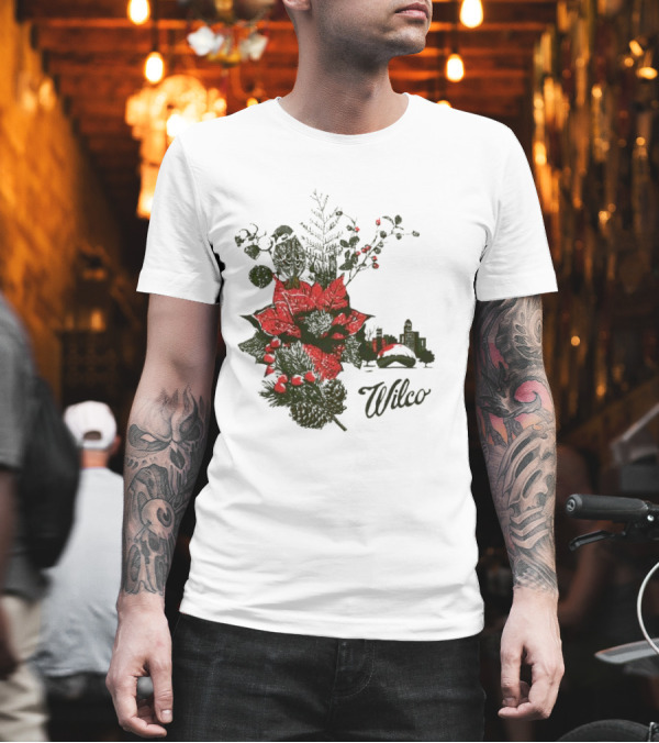 Wilco Holiday Merry Christmas 2024 Festive Poinsettia And Cityscape T-Shirt