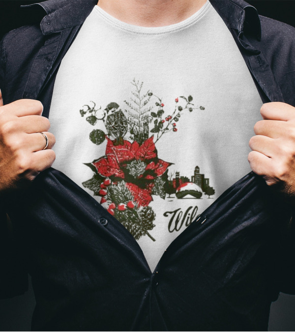 Wilco Holiday Merry Christmas 2024 Festive Poinsettia And Cityscape T-Shirt