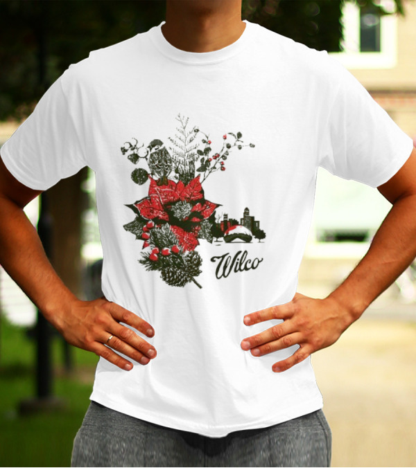 Wilco Holiday Merry Christmas 2024 Festive Poinsettia And Cityscape T-Shirt