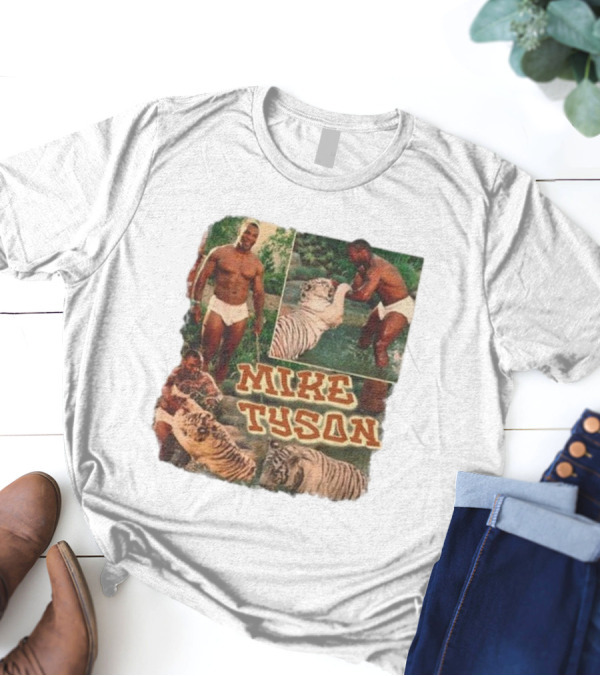 Mike Tyson With Tigers Vintage 90s Style Collage T-Shirt