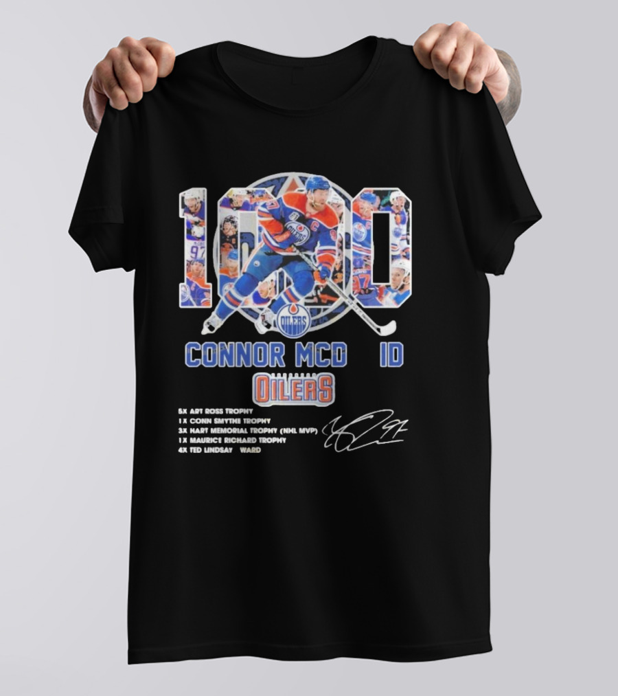 Connor McDavid 1000 Edmonton Oilers NHL Achievements Signature Collection T-Shirt