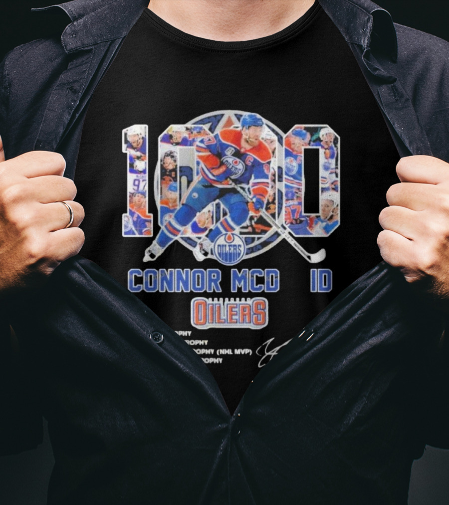 Connor McDavid 1000 Edmonton Oilers NHL Achievements Signature Collection T-Shirt