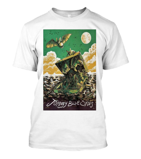 Johnny Blue Skies Concert Poster With Bat And Moon Scene Huntington WV November 16 T-Shirt