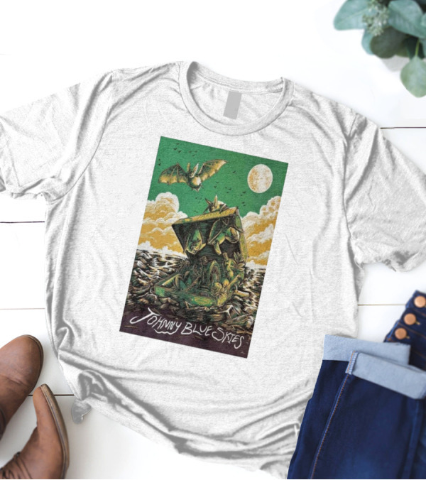 Johnny Blue Skies Concert Poster With Bat And Moon Scene Huntington WV November 16 T-Shirt