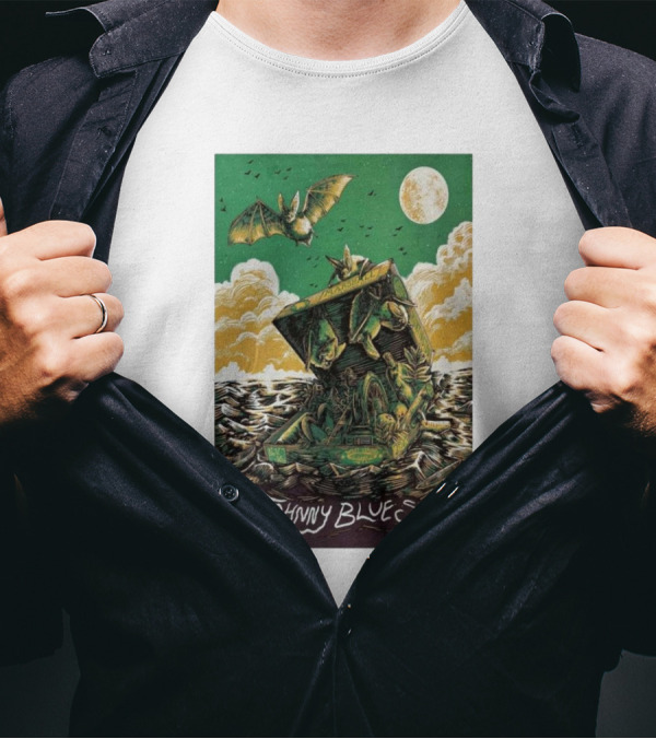 Johnny Blue Skies Concert Poster With Bat And Moon Scene Huntington WV November 16 T-Shirt