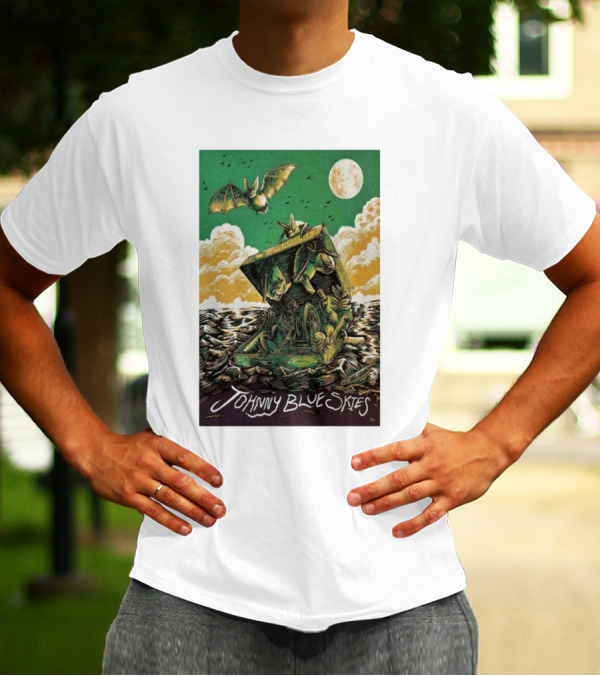 Johnny Blue Skies Concert Poster With Bat And Moon Scene Huntington WV November 16 T-Shirt