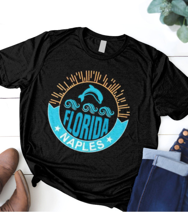 Naples Florida Dolphin Waves Sunburst Stars T-Shirt