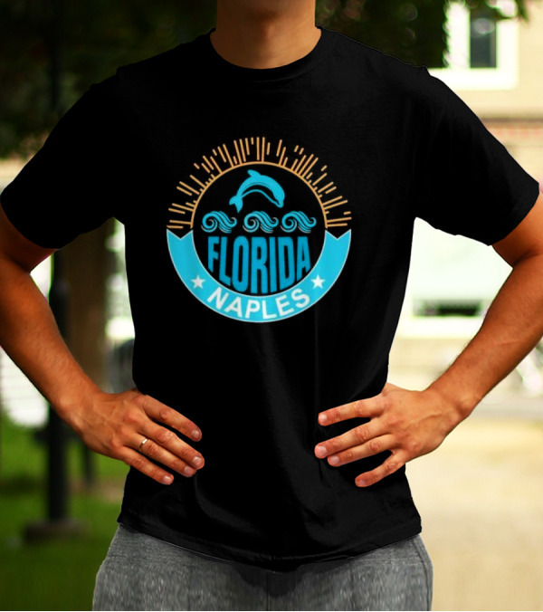 Naples Florida Dolphin Waves Sunburst Stars T-Shirt