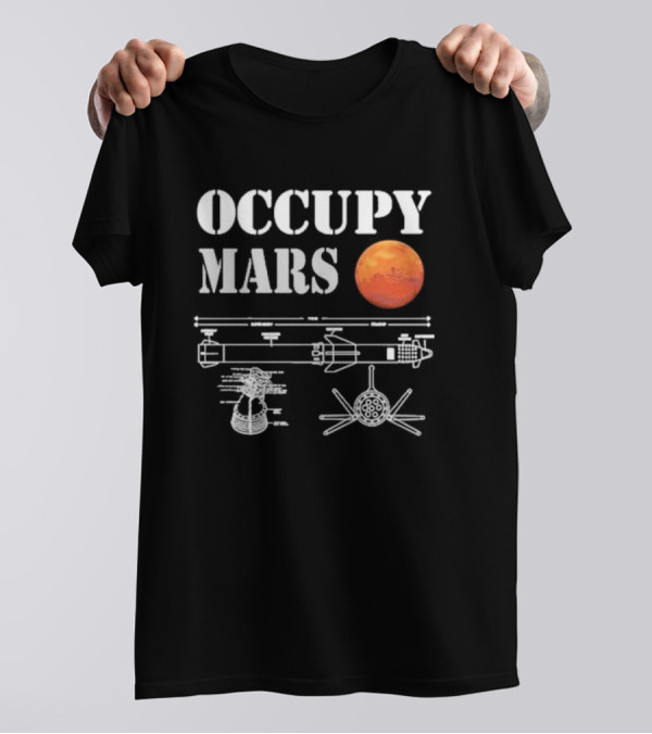 Elon Musk Occupy Mars Starship Rocket Blueprint With Planet Mars T-Shirt