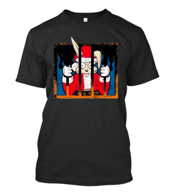 Santa Jailed Christmas Blink 182 Rabbit Santa Suit Behind Bars T-Shirt