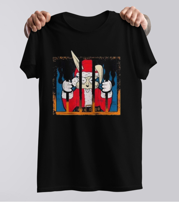 Santa Jailed Christmas Blink 182 Rabbit Santa Suit Behind Bars T-Shirt