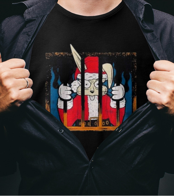 Santa Jailed Christmas Blink 182 Rabbit Santa Suit Behind Bars T-Shirt