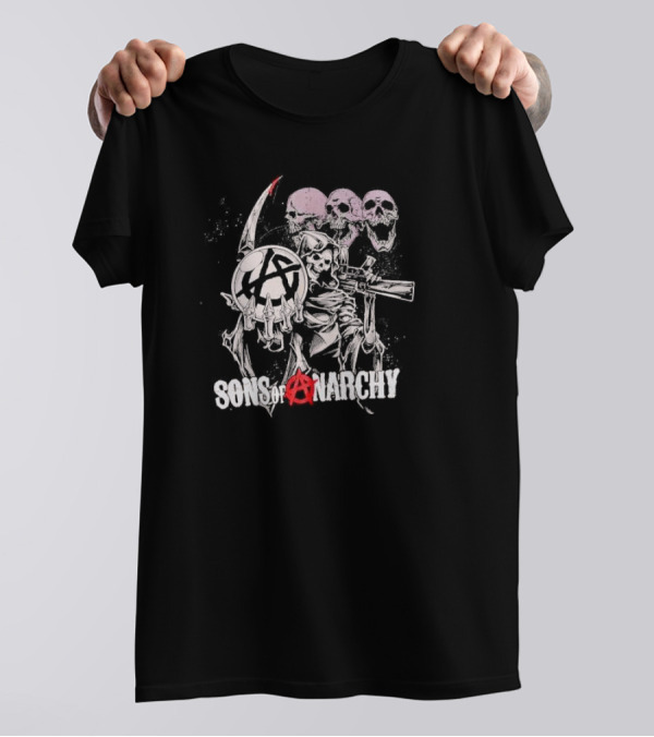 Sons Of Anarchy Grim Reaper Skulls With Scythe And Gun T-Shirt