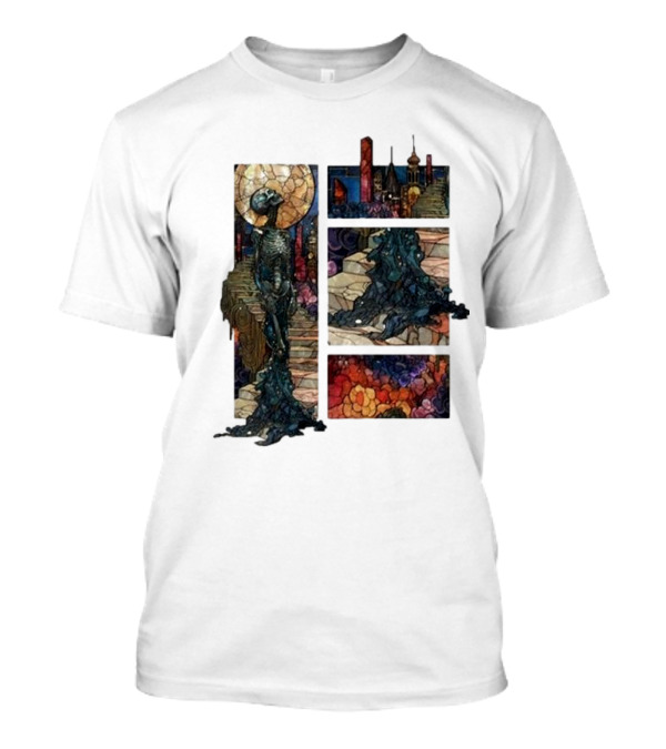 Zedd Descensus 2024 Stained Glass Skeleton And Cityscape Fantasy T-Shirt